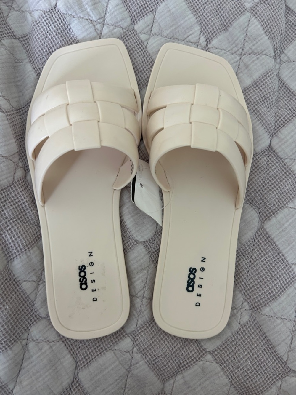 ASOS Cream Woven Slide Sandals